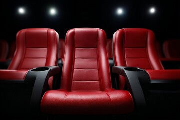 Empty Comfortable Red Seats in Cinema with Front View Perspective