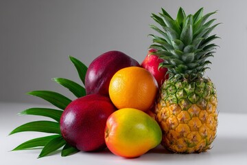 Fresh Tropical Fruit Assortment on Solid White Background Display
