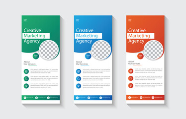 Business Vertical Banner Design &ndash; Creative Marketing Agency Roll-Up Template with 3 Color Variations and Discount Section &ndash; Editable Print-Ready File, marketing banner, roll-up banner, agency flyer, b