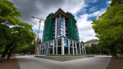 Modern Building Under Construction with Wide View and Clear Skies
