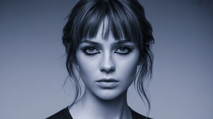 Fototapeta premium Young caucasian female with dramatic makeup in monochrome portrait