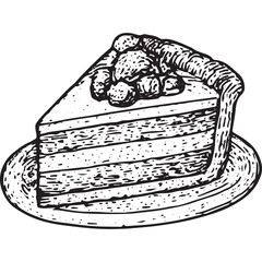 Obraz premium Hand-drawn sketch of a pie slice with a flaky crust and fruit filling, illustrated in detailed black-and-white ink, exuding a traditional bakery charm with a rustic touch