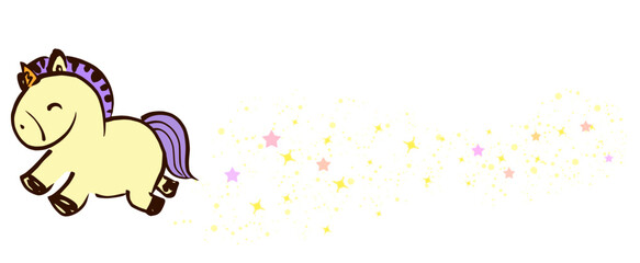 走るユニコーンとキラキラのイラスト　かわいい星のライン