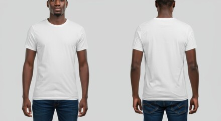 Man in White T-Shirt with Front and Back Views