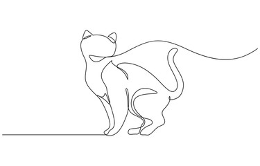 One continuous line drawing of cat sitting. Pet animal silhouette in simple minimal linear outline, Stock illustration, continuous line drawing of Cat. one line cat shape with pro.