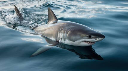 Fototapeta premium Majestic great white shark swimming in ocean waters