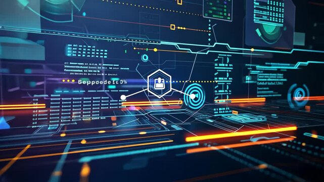 A futuristic concept of a software update process, sleek interface design, glowing progress bar, vibrant colors, digital elements flowing seamlessly, enhanced functionality, modern technology aestheti