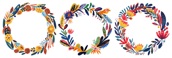 PNG Colorful floral wreaths illustration, element set on transparent background