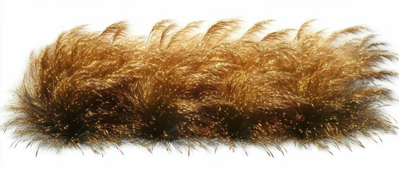 Dense clump of tall golden grass gently swaying with delicate feathery plumes glowing warmly against a bright background