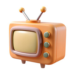 A retrostyle orange television with antennas is isolated on transparent background
