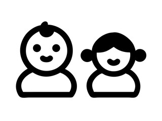 Happy Boy and Girl Icons, Perfect for Education or Children's Content. Simple, black and white icons of a happy boy and girl, ideal for educational resources, children's websites, or applications. 
