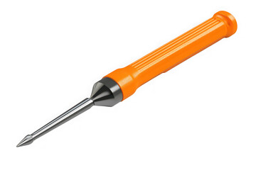 Fototapeta premium Orange automatic center punch tool, metal marking hand tool for wood, steel, and plastic, spring loaded, high impact isolated on transparent background
