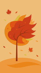 Stylized autumn tree with falling leaves and warm color palette
