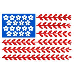 Botanical American flag illustration with floral stars and leaf stripes, modern boho USA concept for summer and Independence Day decor