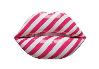 Isolated Pink and White Striped Lips - Beauty