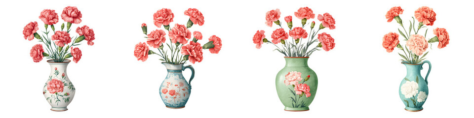 Obraz premium Carnation Flower Arrangements: Watercolor Bouquets in Vases