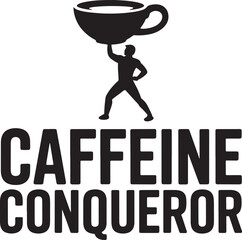 Black silhouette of a man holding a coffee cup above his head with text vector