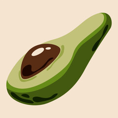 Avocado icon. Ripe green fruit cut in half, slice of avocado with pit and green peel, exotic tropical organic vegetarian ingredient, healthy diet nutrition food. Vector avocado illustration