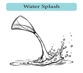 Elegant Line Art of a Water Splash from a Tilted Glass Vector illustration
