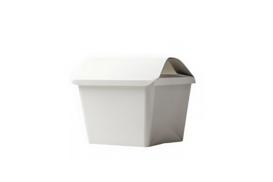 White food container with lid mockup, takeout box, packaging template, delivery box, food storage, restaurant supply, isolated on transparent background