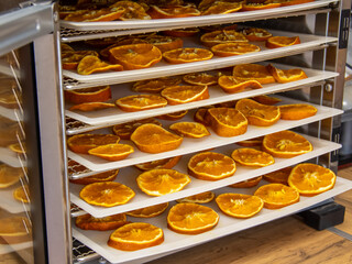 Slices of dried tangerine in a hydrator.