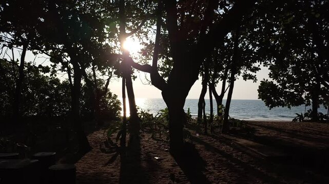 sunset sunrise sun light with sea ocean view. holiday vacation travel in summer