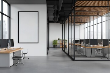 White office interior with mock up wall