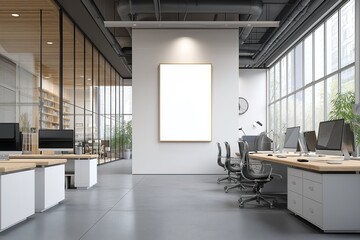 Fototapeta premium White office interior with mock up wall