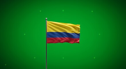 Colombia's vibrant flag billows proudly against a chroma key green backdrop.