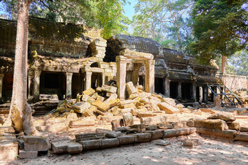 Old ruins of Angkor Wat temple complex. The temple of the ancient Khmer civilization Ta Prohm, which is located on the territory of Angkor Wat.
