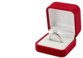 Isolated Sparkling Diamond Ring in Elegant Red Box