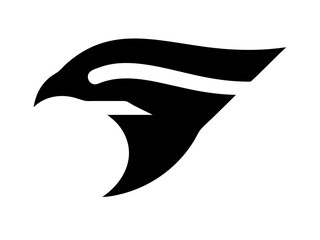 Naklejka premium Powerful, stylized eagle logo design, ideal for a company or brand. A bold, black silhouette of an eagle's head and neck in a dynamic, stylized pose. 