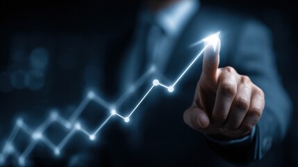 Business growth concept, symbolized by increasing sales, rising revenue, upward progress shown through arrow graph, representing future success, investment profit.