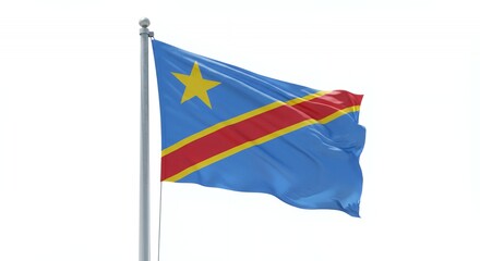 Democratic Republic of Congo Flag Fluttering Proudly on a Clear Day