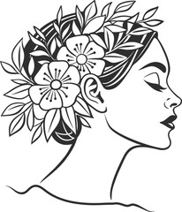 Minimal Line Art Portrait of Woman with Flowers – Abstract Face Drawing