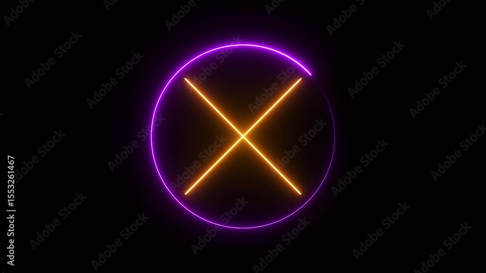 Poster neon cross icon animation. cross mark motion graphics. animated danger warning, incorrect. wrong che