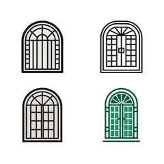 simple minimal window grill, stainless steel, door, house icon, set, logo design