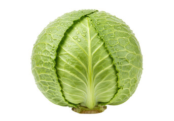 Isolated Fresh Green Cabbage with Water Droplets
