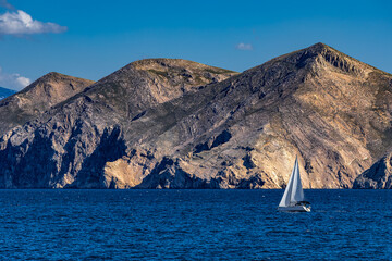 Sailing on the Adriatic Sea in the bay near Baska on the island of KRK in Croatia, water sports,