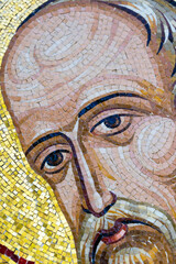 Eyes of an Orthodox Saint in Mosaic with Halo