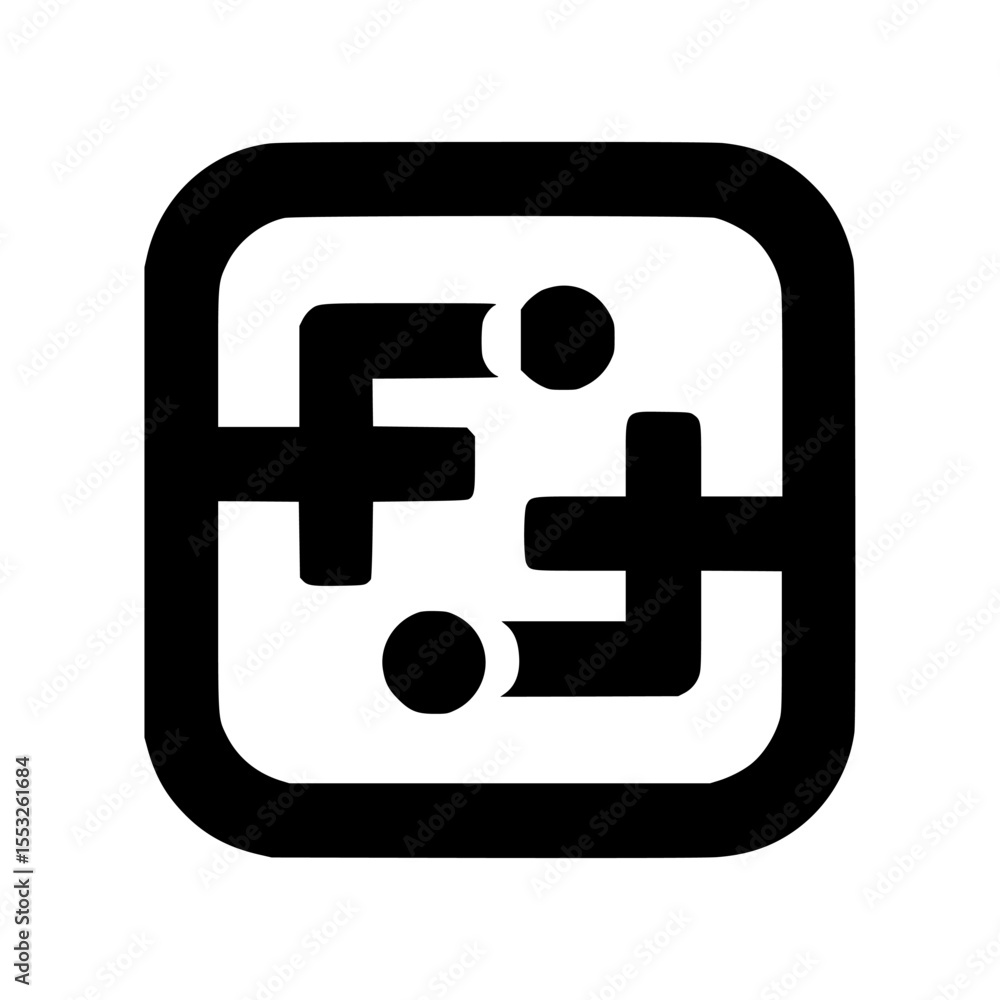 Poster abstract black logo design featuring interconnected shapes within a square frame.