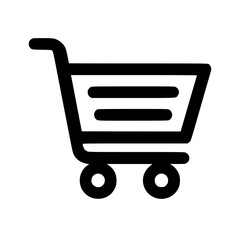A simple, black and white illustration of a shopping cart icon.