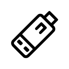 Black and white line drawing of a USB flash drive, angled view.