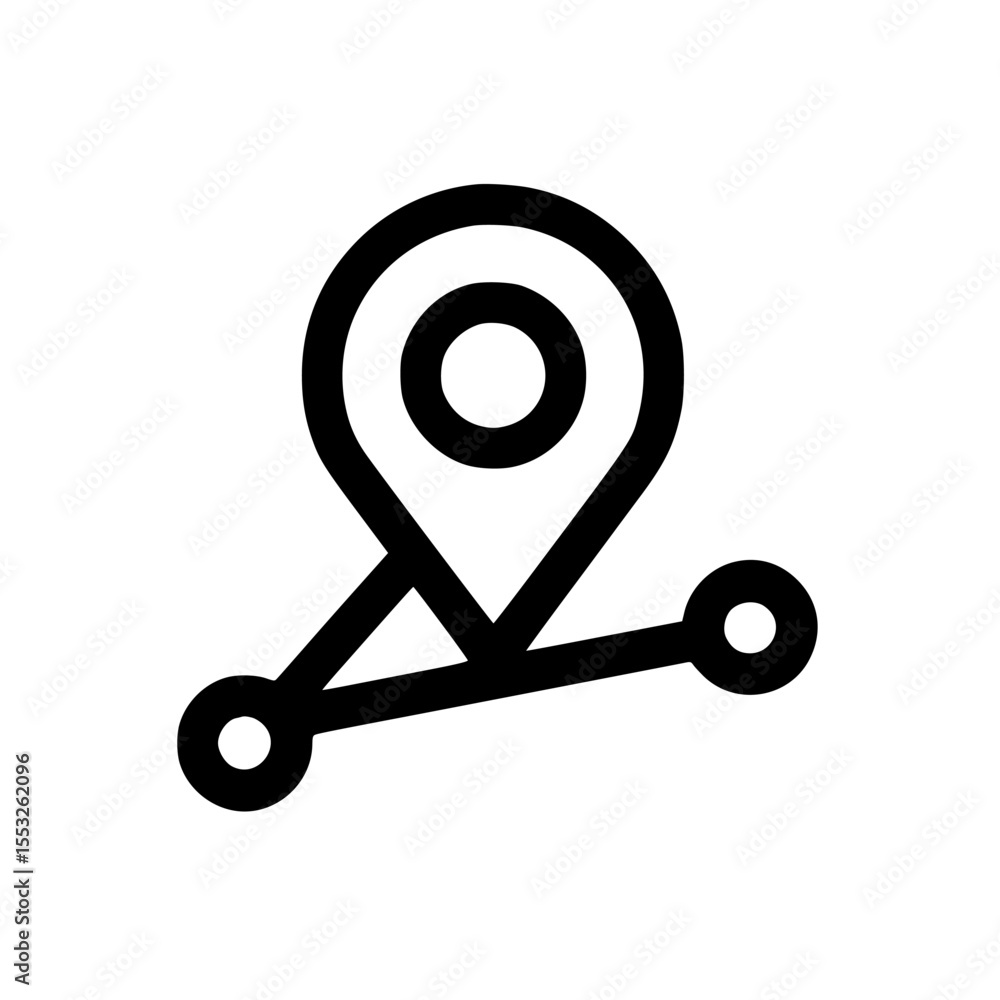Poster a black and white icon of a location pin connected to a route with two points.