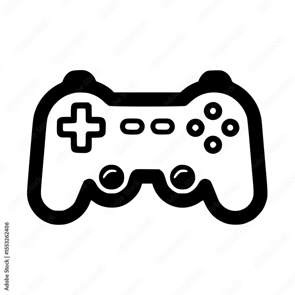 Poster black and white vector illustration of a gamepad controller with directional pad and buttons.