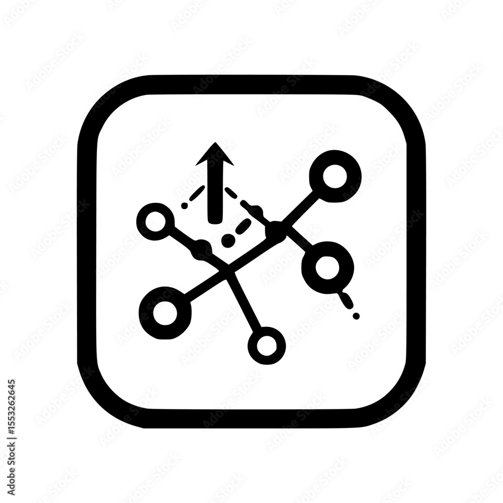 Poster abstract icon featuring connected circles and an upward arrow within a rounded square border.