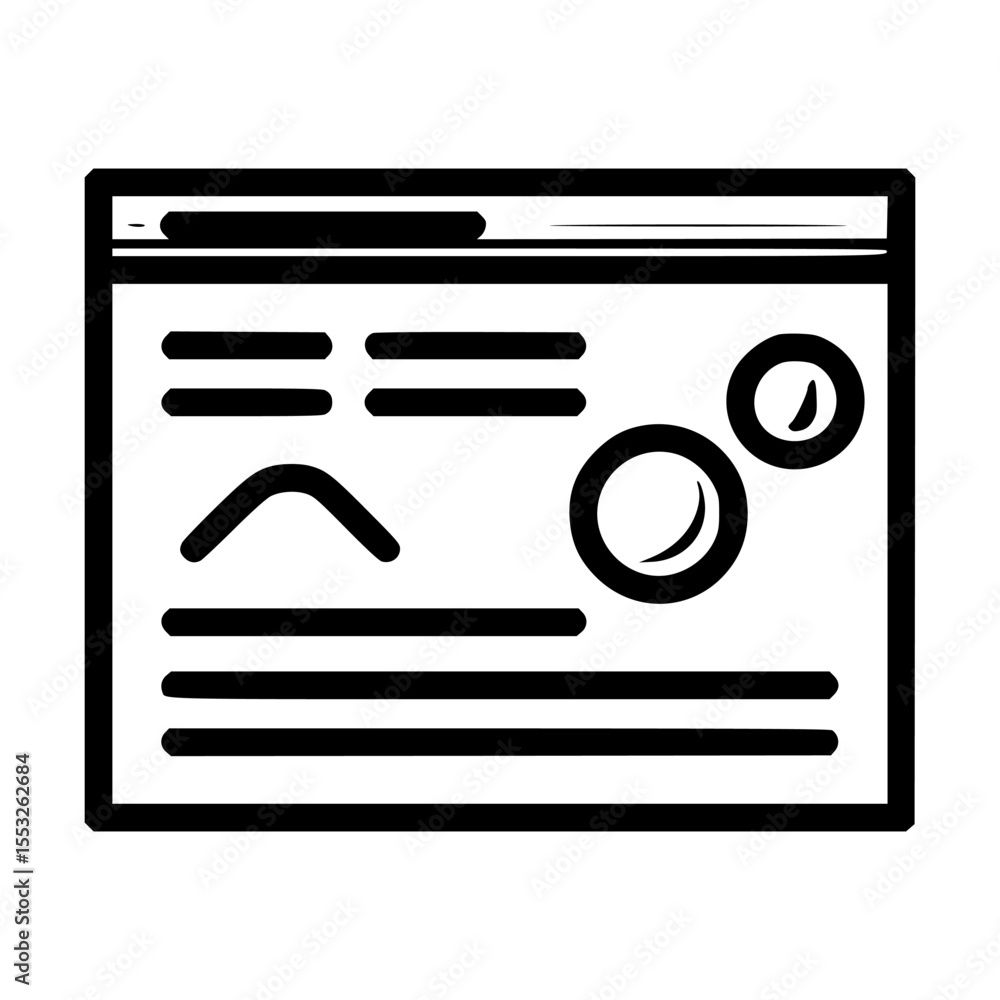 Aufkleber a line drawing of a website interface with text, shapes, and two circles.