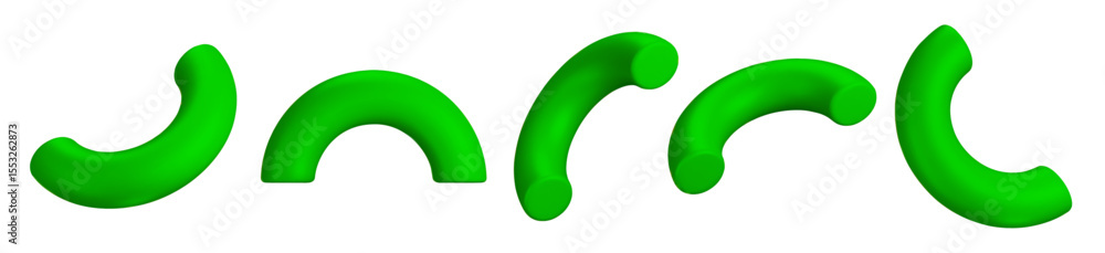 Poster 3d set of green half of torus symbol or icon with different angles. geometry figure tor form. stock 