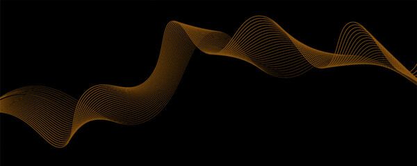 Gold abstract waves background. Golden curve lines vector illustration isolated on black. Luxury glitter shiny swirl pattern. Elegant modern fashion design element.