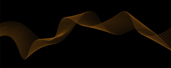 Gold abstract waves background. Golden curve lines vector illustration isolated on black. Luxury glitter shiny swirl pattern. Elegant modern fashion design element.
